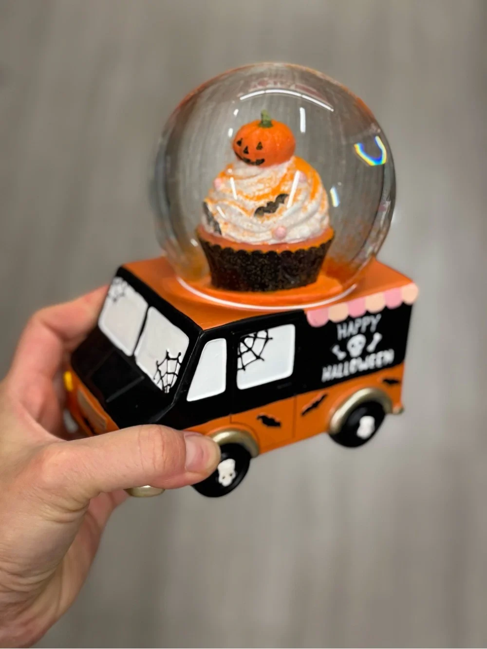 Halloween Orange Cupcake Snow Globe Truck - Festive Home Accent